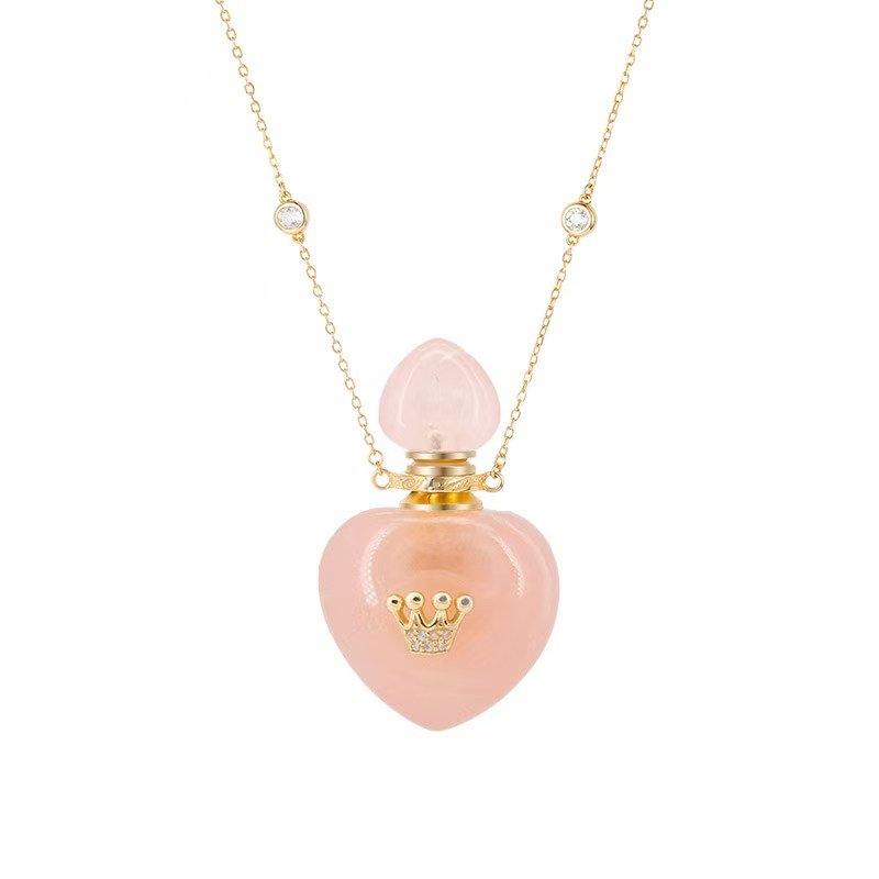 Rose Quartz Essential Oil Bottle Pendant | Fire Element Necklace corresponds Sweet Orange Oil