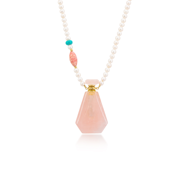 Rose Quartz Essential Oil Bottle Pendant | Fire Element Necklace corresponds Sweet Orange Oil