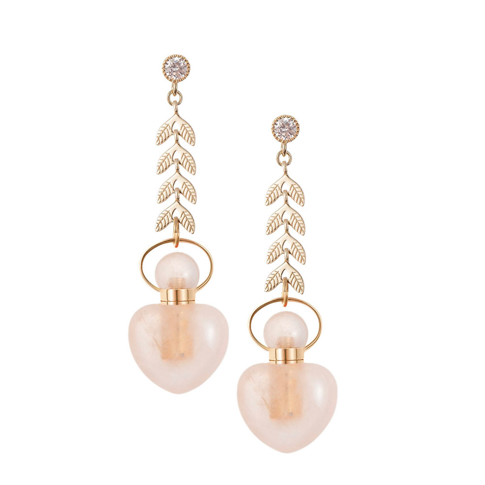 Rose Quartz Essential Oil Bottle Charm Earrings | Fire Element Charm Earrings corresponds Sweet Orange Oil