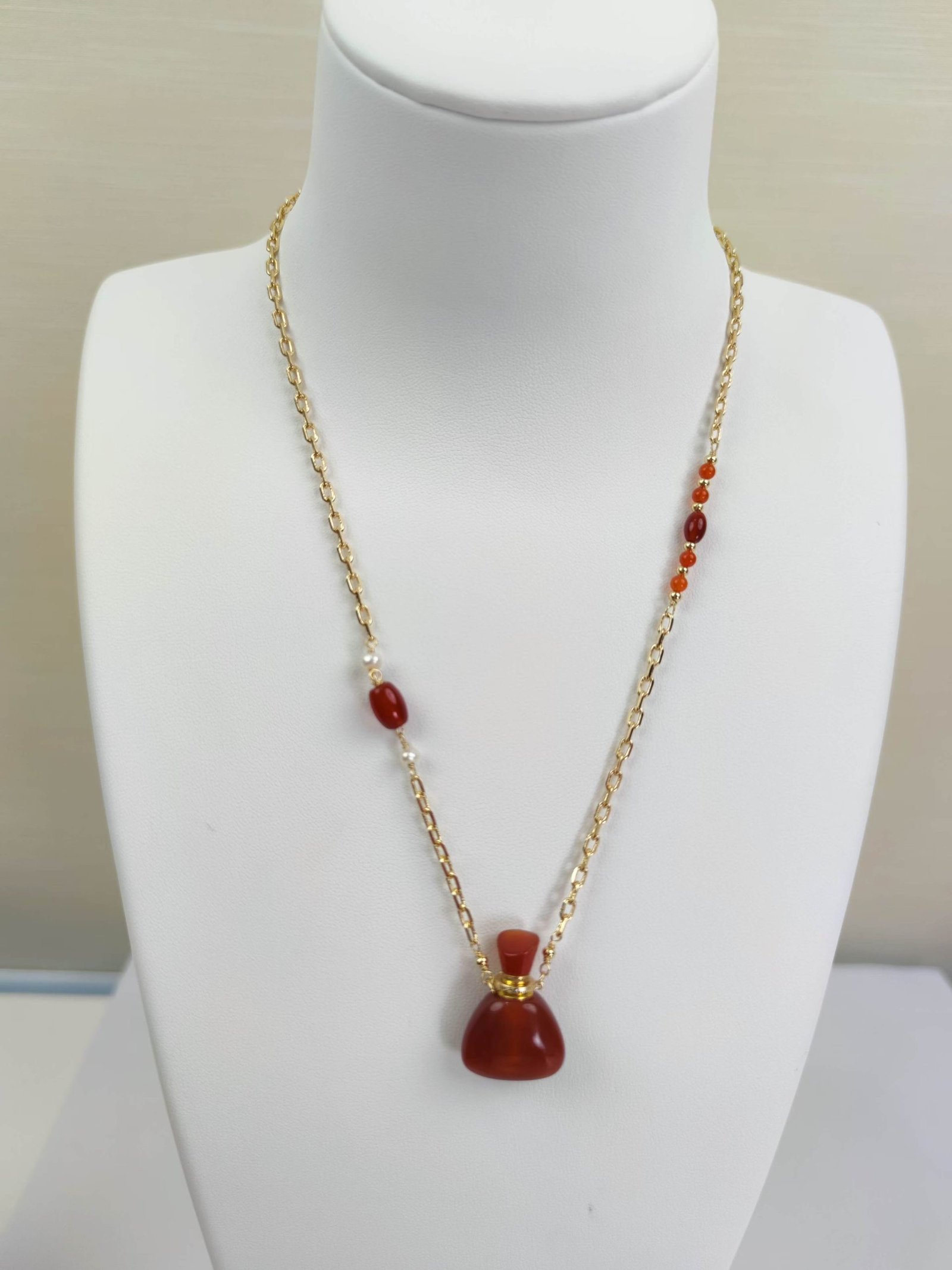 Cornelian Essential Oil Bottle Pendant | Fire Element Necklace corresponds Sweet Orange Oil