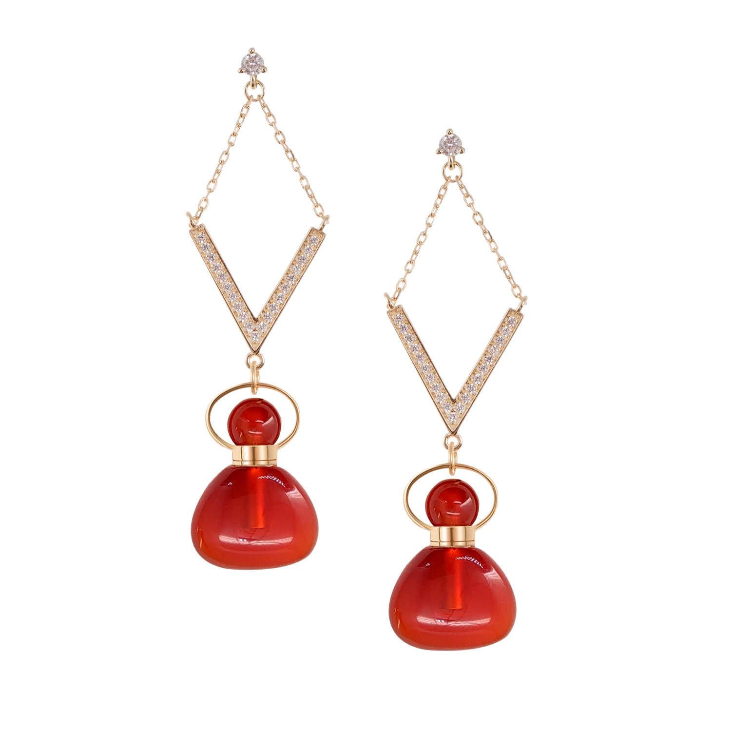Cornelian Essential Oil Bottle Charm Earrings | Fire Element Charm Earrings corresponds Sweet Orange Oil